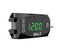 Qussedser Écran LCD Voltmètre Étanche IP67 Horloge Numérique pour Moto Scooter Voiture Bateau Thermomètre 3 en 1 Lumière Vert