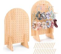 Qussedser Lot de 2 Présentoirs en Bois avec 25 Tiges de Cheville en Bois, Support Ovale pour, Panneau Perforé
