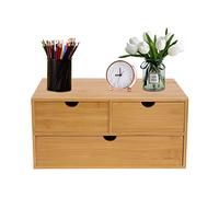 Qussse Organiseur de bureau en bambou avec tiroirs - Mini commode en bambou - Design monobloc - Boîte à maquillage avec 3 tiroirs - Pour bureau, salon et chambre à coucher