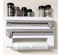 Qussse Support mural pour rouleau d'essuie-tout - Distributeur de film alimentaire - Distributeur de film en aluminium - Coupe-film avec cutter rond et triangulaire