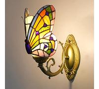 QUSYZD Applique Murale Papillon Style Tiffany, veilleuse LED Multicolore à 1 Ampoule, Lampe décorative pour Chambre d'enfant, Salon, Couloir, Salle de Bain - Design Unique en vitrail,M