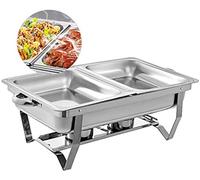 QUSYZD Chauffe-Plats électrique pour Buffet, en Acier Inoxydable, avec bacs à Vapeur de 9 L et Cadre, idéal pour Les réceptions et Les buffets. Couleur : Argent. Deux Gril,Silver-Two grids