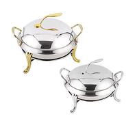 QUSYZD Ensemble de 2 Chafing Dishes Ronds en Acier Inoxydable pour Buffet, Traiteur, fête, Mariage, Service de dîner, avec bacs et Supports à Combustible, Taille Standard,C