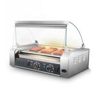 QUSYZD Machine à Hot-Dogs Professionnelle, rôtissoire électrique à 7 Rouleaux avec lumière LED, Double Bouton de contrôle indépendant de la température, Grill à Hot-Dogs à 360° pour,