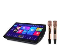 QUSYZD Machine de karaoké 19,5 Pouces, système de karaoké à écran Tactile 4K, Microphone sans Fil Professionnel, Demande de chansons vocale, Prise en Charge de 20 Langues, contrôle v,