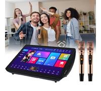 QUSYZD Machine de karaoké avec écran d'affichage des Paroles, pour Adultes, Compatible avec 20 Langues, écran Tactile capacitif LED, avec 2 Microphones sans Fil avec réverbération, c,