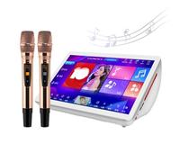 QUSYZD Machine de karaoké, écran Tactile 19,5 Pouces, contrôle Via Application Mobile, téléchargement Gratuit de chansons Depuis Le Cloud, système de karaoké Tout-en-Un, Microphone à,White