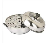 QUSYZD Marmite à Vapeur à 2 Niveaux avec Couvercle et Finition polie Miroir, cuiseur Vapeur épais en Acier Inoxydable, ustensiles de Cuisine - 34 cm, Une Couleur - 28 cm,One Color-28CM