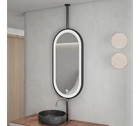 QUSYZD Miroir Mural/plafonnier Suspendu avec éclairage LED, idéal pour la Maison ou l'hôtel, Miroir décoratif Minimaliste en Verre, Noir - 80,Black-80