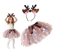 Qutalmi Robe Tutu de Renne pour Filles,Robes de Renne pour Filles, Robe tutu princesse en tulle avec lumière LED, bandeau inclus, Robe de princesse mignonne et confortable, tutu de Noël pour filles de