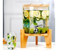 QUTBAG Distributeur de boissons en verre, 1,5/2,5/4/5L avec support en bambou et robinet en acier inoxydable, pour les fêtes de piscine et les réunions de famille 2.5L