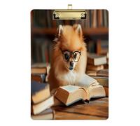 Quteprint Dog is Reading A Book - Porte-bloc en acrylique transparent résistant aux rayures avec clip en métal (doré) et crochet mural - 0,6 cm d'épaisseur - Pour bureau, salle de classe, infirmières