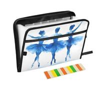 Quteprint Dossier extensible à 13 poches avec fermeture éclair, ballerines aquarelles, danseuse de ballet, accordéon avec étiquettes autocollantes, format A4, organiseur de documents extensible