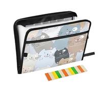 Quteprint Dossier extensible à 13 poches avec fermeture éclair, imprimé chat kawaii en accordéon avec étiquettes autocollantes, format A4, organiseur de documents extensible