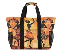 Quteprint Grand sac fourre-tout de voyage imperméable pour homme et femme, ethnique africaine dansante, sac de plage en toile avec doublure et poches - Sac d'épicerie/buanderie/cuisine/piscine