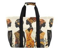 Quteprint Grand sac fourre-tout de voyage imperméable pour homme et femme, imprimé ethnique, sac de plage en toile avec doublure et poches, réutilisable, pour épicerie/buanderie/cuisine/piscine