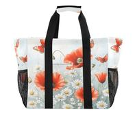 Quteprint Grand sac fourre-tout de voyage imperméable pour homme et femme, marguerite, coquelicot, fleurs, sac de plage en toile avec doublure et poches - Sac fourre-tout réutilisable pour épicerie