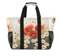 Quteprint Grand sac fourre-tout de voyage imperméable pour homme et femme, marguerite, coquelicot, papillon en toile avec doublure et poches - Sac fourre-tout réutilisable pour épicerie/buanderie
