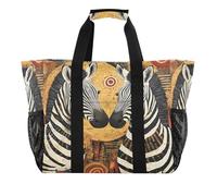 Quteprint Grand sac fourre-tout de voyage imperméable pour homme et femme, motif animal ethnique africain, sac de plage en toile avec doublure et poches, sac d'épicerie/linge/cuisine/piscine