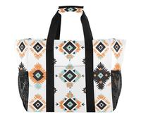 Quteprint Grand sac fourre-tout de voyage imperméable pour homme et femme, motif ethnique aztèque, sac de plage en toile avec doublure et poches - Sac d'épicerie/buanderie/cuisine/piscine/pique-nique