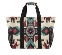 Quteprint Grand sac fourre-tout de voyage imperméable pour homme et femme, sac de plage en toile à motif ethnique aztèque avec doublure et poches - Sac fourre-tout réutilisable pour épicerie/buanderie