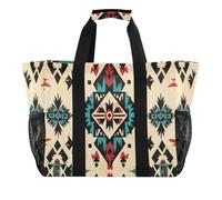 Quteprint Grand sac fourre-tout de voyage imperméable pour homme et femme, sac de plage en toile à motif aztèque ethnique avec doublure et poches - Sac fourre-tout réutilisable pour épicerie/buanderie
