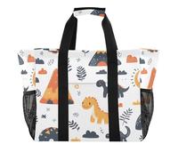 Quteprint Grand sac fourre-tout de voyage imperméable pour homme et femme, sac de plage en toile avec doublure et poches, motif dinosaures, volcans mignons, sac de plage réutilisable pour épicerie