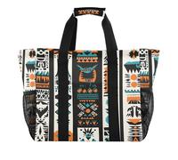 Quteprint Grand sac fourre-tout de voyage imperméable pour homme et femme, sac de plage en toile ethnique aztèque africaine avec doublure et poches, réutilisable, pour épicerie, linge, cuisine