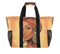 Quteprint Grand sac fourre-tout de voyage imperméable pour homme et femme, sac de plage ethnique africain en toile avec doublure et poches - Sac d'épicerie/buanderie/cuisine/piscine/pique-nique