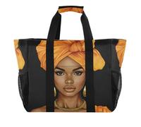 Quteprint Grand sac fourre-tout de voyage imperméable pour homme et femme, sac de plage ethnique africain en toile avec doublure et poches - Sac d'épicerie/buanderie/cuisine/piscine/pique-nique
