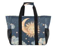 Quteprint Grand sac fourre-tout de voyage imperméable pour homme et femme, sac de plage ethnique en toile avec doublure et poches - Sac fourre-tout réutilisable pour épicerie/buanderie/cuisine/piscine