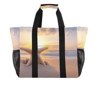 Quteprint Grand sac fourre-tout de voyage imperméable pour homme et femme, scène de plage, sac de plage en toile avec doublure et poches - Sac d'épicerie/buanderie/cuisine/piscine/pique-nique