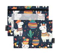 Quteprint Lot de 2 trousses à crayons pour classeur à 3 anneaux, alpaga mexicain, cactus tropical avec fenêtre transparente et œillets renforcés pour classeur, sacs à crayons, poches de rangement pour