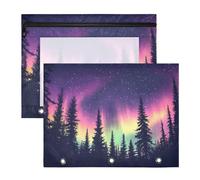 Quteprint Lot de 2 trousses à crayons pour classeur à 3 anneaux, aurores boréales, galaxie, ciel et forêt, trousse de classement A4 avec fermeture éclair et fenêtre transparente, organiseur de