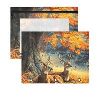 Quteprint Lot de 2 trousses à crayons pour classeur à 3 anneaux, deux cerfs, arbre d'automne, forêt, trousse à crayons A4 avec fermeture éclair, fenêtre transparente, organiseur de classeur durable de