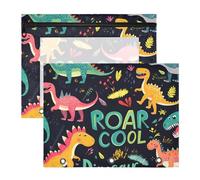 Quteprint Lot de 2 trousses à crayons pour classeur à 3 anneaux, divers dinosaures cool A4 avec fermeture éclair et fenêtre transparente, organiseur durable de grande capacité pour l'école, le bureau
