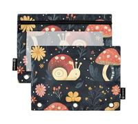 Quteprint Lot de 2 trousses à crayons pour classeur à 3 anneaux, escargots mignons, champignons et fleurs, avec fenêtre transparente et œillets renforcés pour classeur, poches à crayons pour bureau