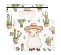 Quteprint Lot de 2 trousses à crayons pour classeur à 3 anneaux, mignon mouton et cactus avec fermeture éclair, fenêtre transparente, organiseur de classeur durable, grande capacité pour l'école, le