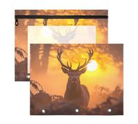 Quteprint Lot de 2 trousses à crayons pour classeur à 3 anneaux, motif bois de cerf rouge forêt, trousse A4 avec fermeture éclair, fenêtre transparente, organiseur de classeur durable de grande