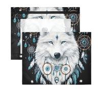 Quteprint Lot de 2 trousses à crayons pour classeur à 3 anneaux, motif cœur, plumes de loup, trousse à crayons A4 avec fermeture éclair, fenêtre transparente, organiseur de classeur durable de grande