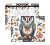 Quteprint Lot de 2 trousses à crayons pour classeur à 3 anneaux, motif ethnique, mandala, bohème, hibou, trousse à crayons A4 avec fermeture éclair et fenêtre transparente, organiseur de classeur