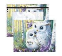 Quteprint Lot de 2 trousses à crayons pour classeur à 3 anneaux, motif forêt, chouette et papillon, trousse A4 avec fermeture éclair, fenêtre transparente, organiseur durable de grande capacité pour