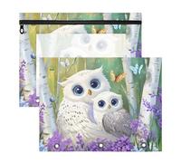 Quteprint Lot de 2 trousses à crayons pour classeur à 3 anneaux, motif hibou, famille de papillons, forêt, trousse à crayons A4 avec fermeture éclair, fenêtre transparente, organiseur de classeur