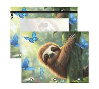 Quteprint Lot de 2 trousses à crayons pour classeur à 3 anneaux, motif paresseux, forêt, arbre et papillon, trousse à crayons A4 avec fermeture éclair et fenêtre transparente, organiseur de classeur