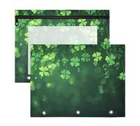 Quteprint Lot de 2 trousses à crayons pour classeur à 3 anneaux, motif trèfles de la Saint-Patrick, trousse à crayons A4 avec fermeture éclair et fenêtre transparente, organiseur durable de grande
