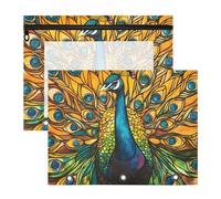 Quteprint Lot de 2 trousses à crayons pour classeur à 3 anneaux, plumes de paon, classeur A4 avec fermeture éclair, fenêtre transparente, organiseur de classeur durable de grande capacité pour l'école