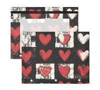 Quteprint Lot de 2 trousses à crayons pour classeur à 3 anneaux, trousse colorée pour la Saint-Valentin, classeur A4 avec fermeture éclair, fenêtre transparente, organiseur de classeur durable de