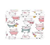 Quteprint Panier de rangement pliable avec couvercle - Grande boîte de rangement pliable à motif de cochons de dessin animé pour la maison, le bureau, les livres, les vêtements, les jouets, 41,9 x 32