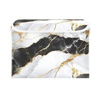 Quteprint Panier de rangement pliable avec couvercle - Texture marbrée noire et blanche - Grande boîte de rangement pliable pour la maison, le bureau, les livres, les vêtements, les jouets, 41,9 x 32