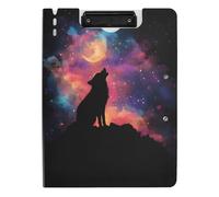 Quteprint Porte-bloc pliable coloré Galaxy Star Wolf A4 avec double clips métalliques, fente pour stylo - Organiseur de documents résistant à l'eau pour bureau, école, travail